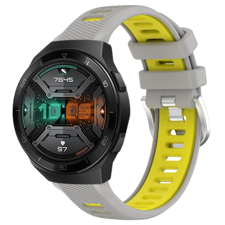 For Huawei Watch GT 2E 22mm Sports Two-Color Steel Buckle Silicone Watch Band(Grey+Yellow) - Smart Wear by PMC Jewellery | Online Shopping South Africa | PMC Jewellery