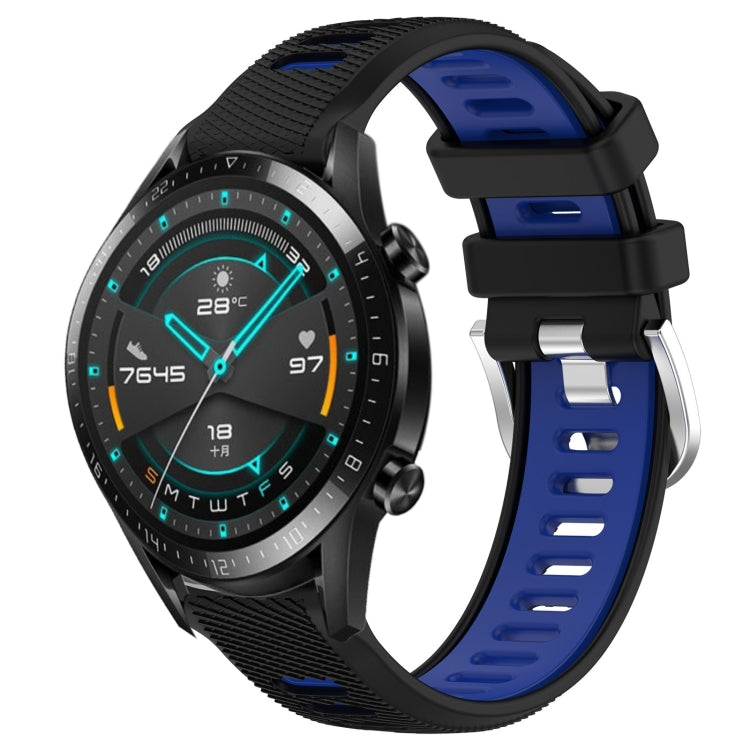 For Huawei GT2 46mm 22mm Sports Two-Color Steel Buckle Silicone Watch Band(Black+Blue) - Smart Wear by PMC Jewellery | Online Shopping South Africa | PMC Jewellery