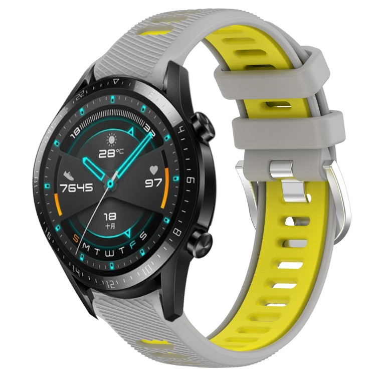 For Huawei GT2 46mm 22mm Sports Two-Color Steel Buckle Silicone Watch Band(Grey+Yellow) - Smart Wear by PMC Jewellery | Online Shopping South Africa | PMC Jewellery