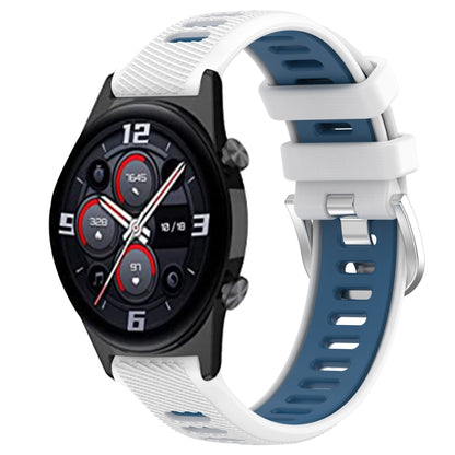 For Honor Watch GS 3i 22mm Sports Two-Color Steel Buckle Silicone Watch Band(White+Blue) - Smart Wear by PMC Jewellery | Online Shopping South Africa | PMC Jewellery