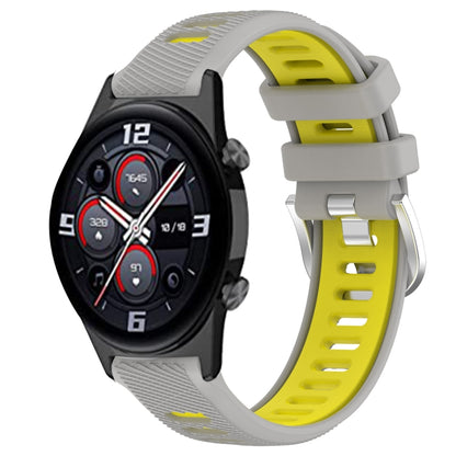 For Honor Watch GS 3i 22mm Sports Two-Color Steel Buckle Silicone Watch Band(Grey+Yellow) - Smart Wear by PMC Jewellery | Online Shopping South Africa | PMC Jewellery