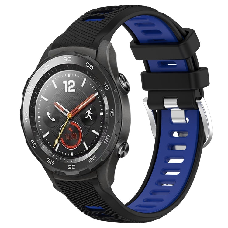 For Honor Magic Watch 2 46mm 22mm Sports Two-Color Steel Buckle Silicone Watch Band(Black+Blue) - Smart Wear by PMC Jewellery | Online Shopping South Africa | PMC Jewellery