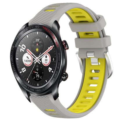 For Honor Watch Dream 22mm Sports Two-Color Steel Buckle Silicone Watch Band(Grey+Yellow) - Smart Wear by PMC Jewellery | Online Shopping South Africa | PMC Jewellery