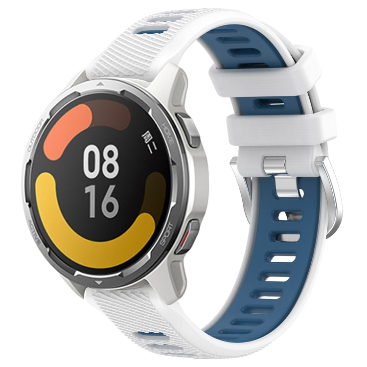 For Xiaomi Watch S1 Active 22mm Sports Two-Color Steel Buckle Silicone Watch Band(White+Blue) - Smart Wear by PMC Jewellery | Online Shopping South Africa | PMC Jewellery