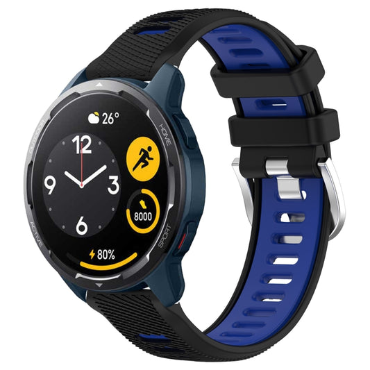 For  Xiaomi Haylou RS4 LS12 22mm Sports Two-Color Steel Buckle Silicone Watch Band(Black+Blue) - Smart Wear by PMC Jewellery | Online Shopping South Africa | PMC Jewellery