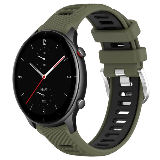 For Amazfit GTR 2e 22mm Cross Texture Two Color Silicone Steel Buckle Watch Band(Army Green+Black) - Smart Wear by PMC Jewellery | Online Shopping South Africa | PMC Jewellery