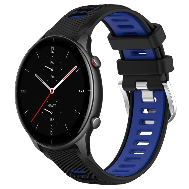 For Amazfit GTR 2e 22mm Cross Texture Two Color Silicone Steel Buckle Watch Band(Black+Blue) -  by PMC Jewellery | Online Shopping South Africa | PMC Jewellery