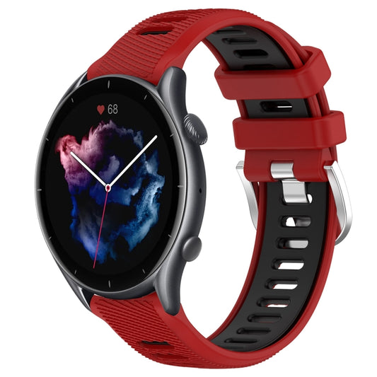 For Amazfit 3 22mm Cross Texture Two Color Silicone Steel Buckle Watch Band(Red+Black) - Smart Wear by PMC Jewellery | Online Shopping South Africa | PMC Jewellery