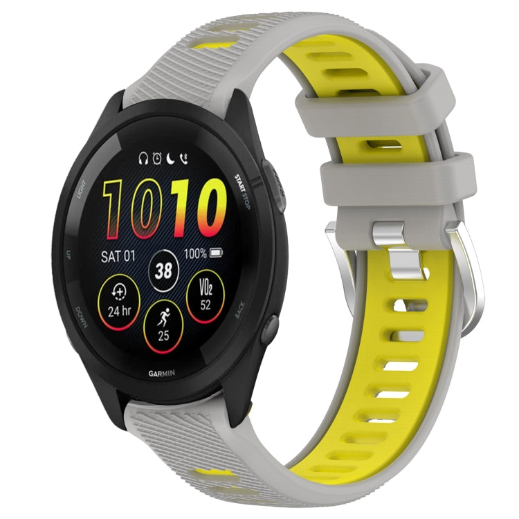 For Garmin Forerunner 265 22mm Sports Two-Color Steel Buckle Silicone Watch Band(Grey+Yellow) - Smart Wear by PMC Jewellery | Online Shopping South Africa | PMC Jewellery