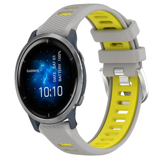 For Garmin Venu 2 22mm Sports Two-Color Steel Buckle Silicone Watch Band(Grey+Yellow) - Smart Wear by PMC Jewellery | Online Shopping South Africa | PMC Jewellery