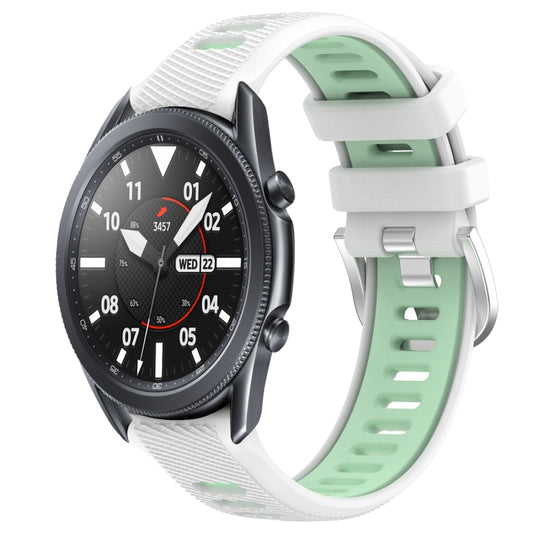 For Samsung Galaxy Watch3 45mm 22mm Sports Two-Color Steel Buckle Silicone Watch Band(White+Teal) - Smart Wear by PMC Jewellery | Online Shopping South Africa | PMC Jewellery