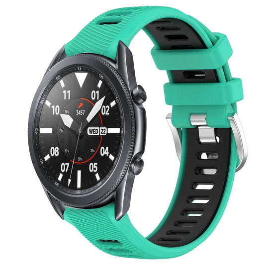For Samsung Galaxy Watch3 45mm 22mm Sports Two-Color Steel Buckle Silicone Watch Band(Lake Blue+Black) - Smart Wear by PMC Jewellery | Online Shopping South Africa | PMC Jewellery