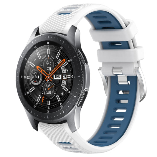For Samsung Galaxy Watch 46mm 22mm Sports Two-Color Steel Buckle Silicone Watch Band(White+Blue) - Smart Wear by PMC Jewellery | Online Shopping South Africa | PMC Jewellery