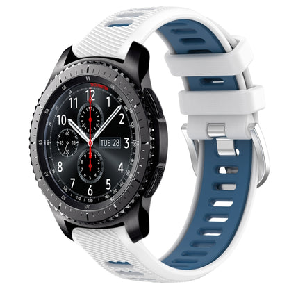 For Samsung Gear S3 Frontier 22mm Sports Two-Color Steel Buckle Silicone Watch Band(White+Blue) - Smart Wear by PMC Jewellery | Online Shopping South Africa | PMC Jewellery