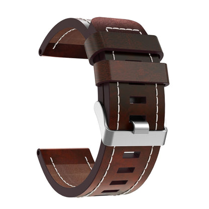 For Garmin Fenix 7X Solar 26mm Sewing Leather Steel Buckle Watch Band(Red Brown) - Smart Wear by PMC Jewellery | Online Shopping South Africa | PMC Jewellery