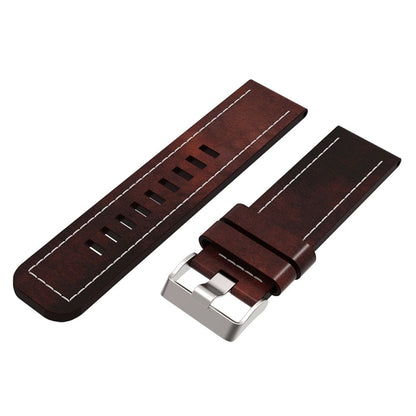 For Garmin Descent MK 1 26mm Sewing Leather Steel Buckle Watch Band(Red Brown) - Smart Wear by PMC Jewellery | Online Shopping South Africa | PMC Jewellery