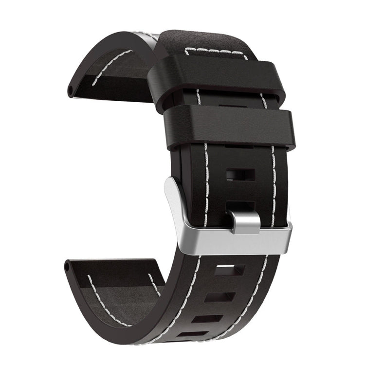 For Garmin Descent MK 2 26mm Sewing Leather Steel Buckle Watch Band(Black) - Smart Wear by PMC Jewellery | Online Shopping South Africa | PMC Jewellery