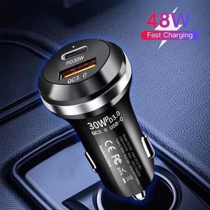 P28 USB-C PD30W + QC3.0 18W USB Dual Port Car Charger(Black) - Car Charger by PMC Jewellery | Online Shopping South Africa | PMC Jewellery