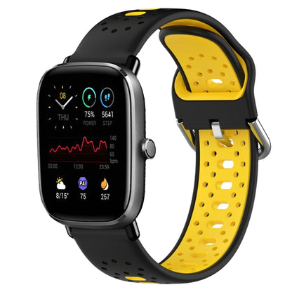 For Amazfit GTS 4 Mini 20mm Breathable Two-Color Silicone Watch Band(Black+Yellow) - Watch Bands by PMC Jewellery | Online Shopping South Africa | PMC Jewellery