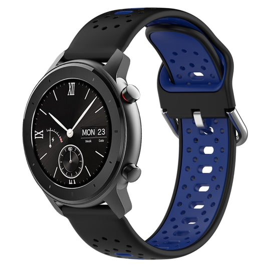 For Amazfit GTR 42mm 20mm Breathable Two-Color Silicone Watch Band(Black+Blue) - Watch Bands by PMC Jewellery | Online Shopping South Africa | PMC Jewellery