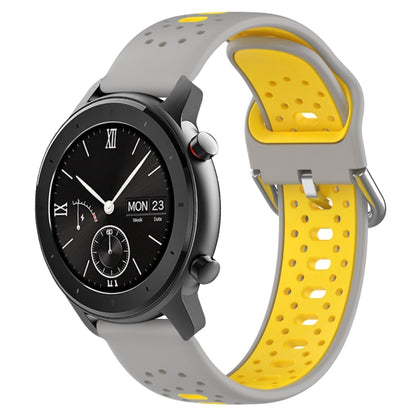 For Amazfit GTR 42mm 20mm Breathable Two-Color Silicone Watch Band(Grey+Yellow) - Watch Bands by PMC Jewellery | Online Shopping South Africa | PMC Jewellery