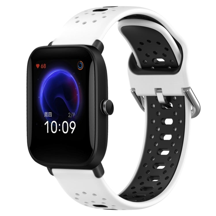 For Amazfit Pop 20mm Breathable Two-Color Silicone Watch Band(White+Black) - Watch Bands by PMC Jewellery | Online Shopping South Africa | PMC Jewellery