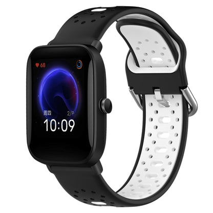 For Amazfit Pop 20mm Breathable Two-Color Silicone Watch Band(Black+White) - Watch Bands by PMC Jewellery | Online Shopping South Africa | PMC Jewellery