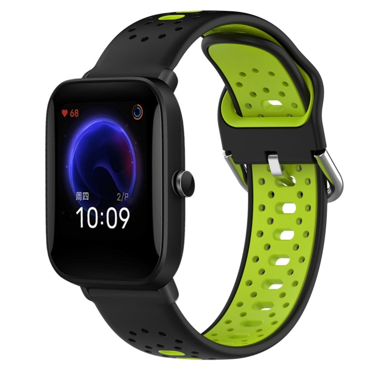 For Amazfit Pop 20mm Breathable Two-Color Silicone Watch Band(Black+Lime Green) - Watch Bands by PMC Jewellery | Online Shopping South Africa | PMC Jewellery