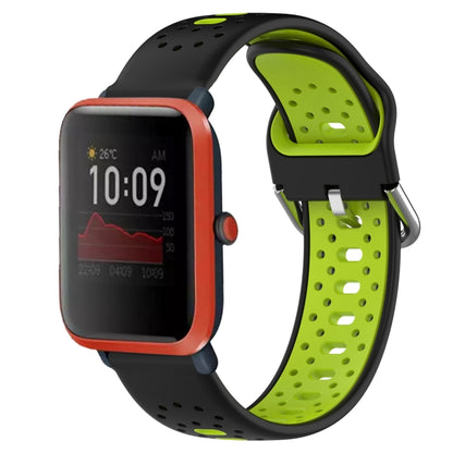 For Amazfit Bip 1S 20mm Breathable Two-Color Silicone Watch Band(Black+Lime Green) - Watch Bands by PMC Jewellery | Online Shopping South Africa | PMC Jewellery