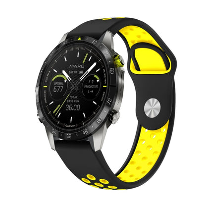 For Garmin MARQ Athlete Gen 2 22mm Sports Breathable Silicone Watch Band(Black+Yellow) -  by PMC Jewellery | Online Shopping South Africa | PMC Jewellery