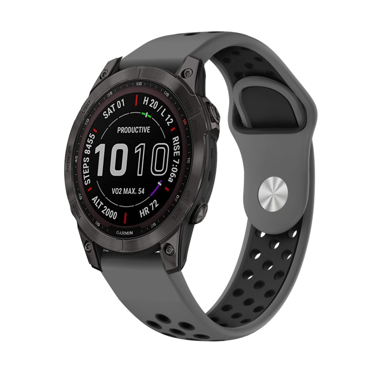 For Garmin Fenix 7 22mm Sports Breathable Silicone Watch Band(Grey+Black) - Watch Bands by PMC Jewellery | Online Shopping South Africa | PMC Jewellery