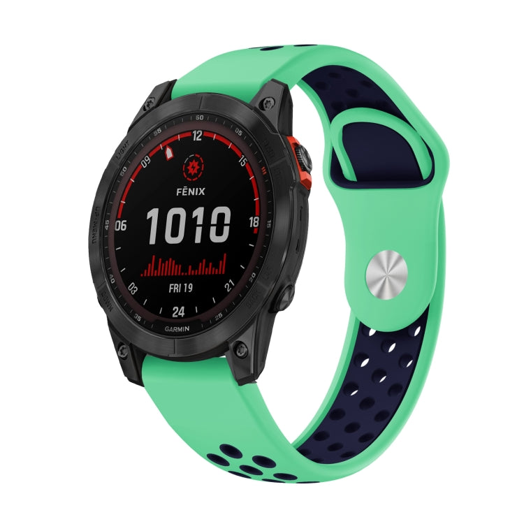 For Garmin Fenix 7 Solar 22mm Sports Breathable Silicone Watch Band(Mint Green+Midnight Blue) - Watch Bands by PMC Jewellery | Online Shopping South Africa | PMC Jewellery