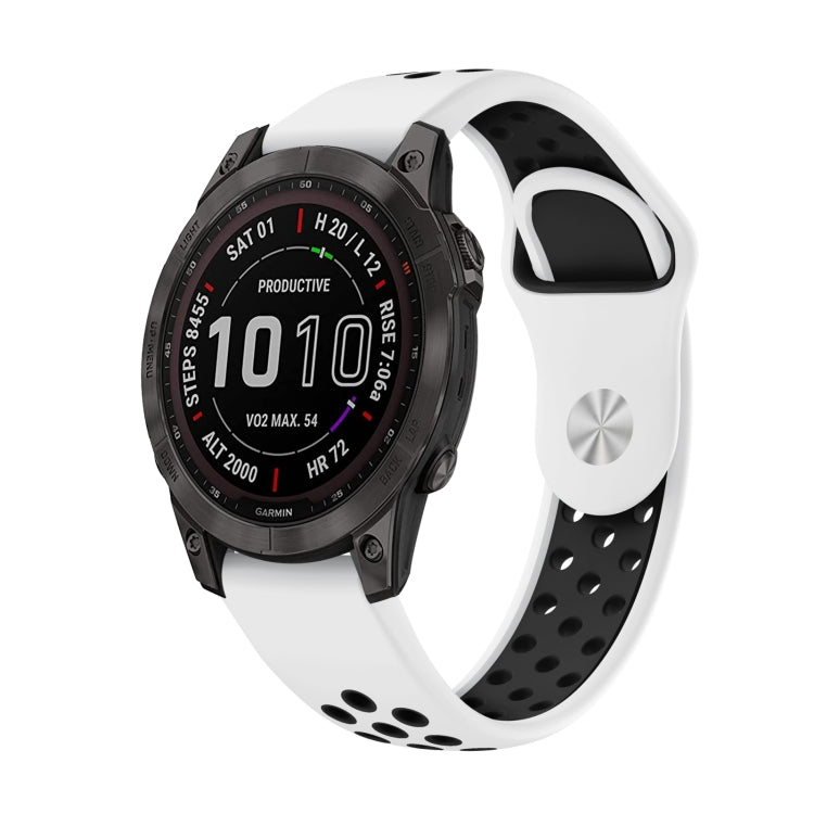 For Garmin Fenix 7 Sapphire Solar 22mm Sports Breathable Silicone Watch Band(White+Black) - Watch Bands by PMC Jewellery | Online Shopping South Africa | PMC Jewellery