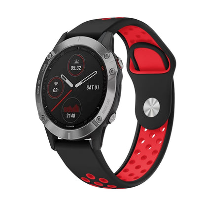 For Garmin Fenix 6 GPS 22mm Sports Breathable Silicone Watch Band(Black+Red) -  by PMC Jewellery | Online Shopping South Africa | PMC Jewellery