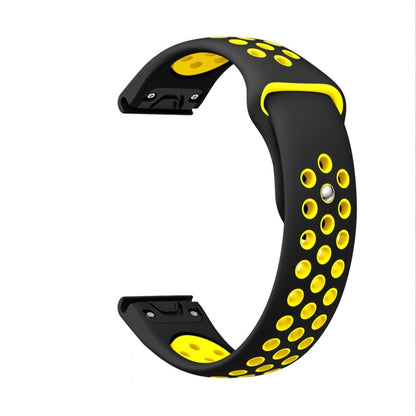 For Garmin Fenix 6 Pro GPS 22mm Sports Breathable Silicone Watch Band(Black+Yellow) -  by PMC Jewellery | Online Shopping South Africa | PMC Jewellery