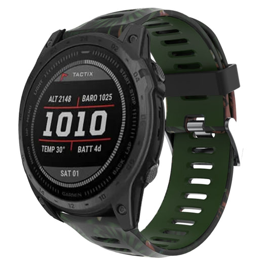 For Garmin Fenix 7X Solar 26mm Camouflage Printed Silicone Watch Band(Army Green+Bamboo Camouflage) - Watch Bands by PMC Jewellery | Online Shopping South Africa | PMC Jewellery