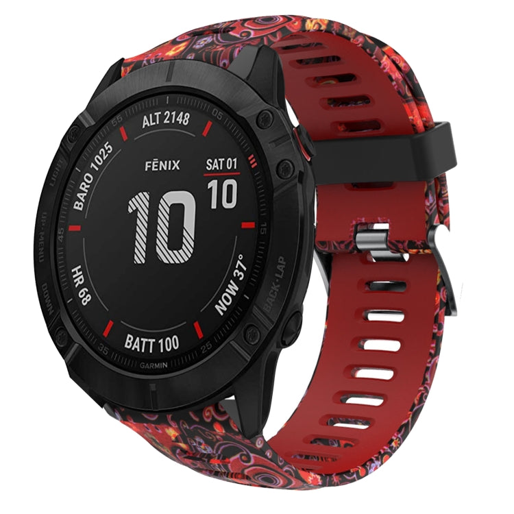 For Garmin Fenix 6X Sapphire 26mm Camouflage Printed Silicone Watch Band(Red+Jellyfish Camouflage) -  by PMC Jewellery | Online Shopping South Africa | PMC Jewellery