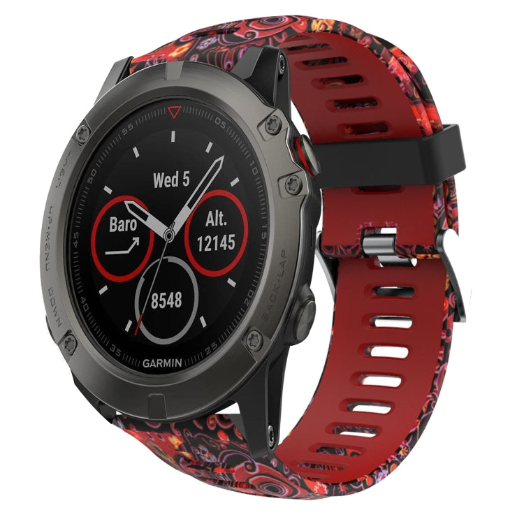 For Garmin Fenix 5X Sapphire 26mm Camouflage Printed Silicone Watch Band(Red+Jellyfish Camouflage) -  by PMC Jewellery | Online Shopping South Africa | PMC Jewellery