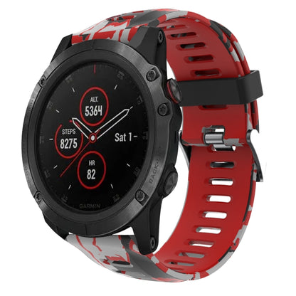 For Garmin Fenix 5X Plus 26mm Camouflage Printed Silicone Watch Band(Red+Army Camouflage) -  by PMC Jewellery | Online Shopping South Africa | PMC Jewellery