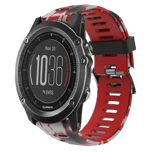 For Garmin Fenix 3 HR 26mm Camouflage Printed Silicone Watch Band(Red+Army Camouflage) -  by PMC Jewellery | Online Shopping South Africa | PMC Jewellery