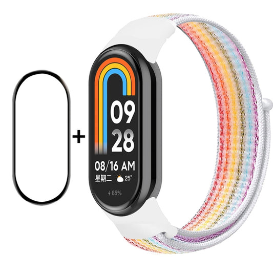 For Xiaomi Mi Band 8 ENKAY Hat-Prince 2 in 1 Set Full Coverage Screen Protector + Nylon Velcro Loop Watch Band(Rainbow+White) -  by ENKAY | Online Shopping South Africa | PMC Jewellery