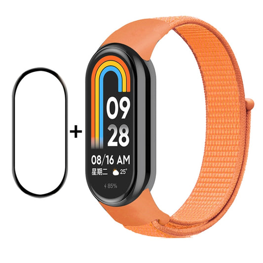 For Xiaomi Mi Band 8 ENKAY Hat-Prince 2 in 1 Set Full Coverage Screen Protector + Nylon Velcro Loop Watch Band(Orange) -  by ENKAY | Online Shopping South Africa | PMC Jewellery