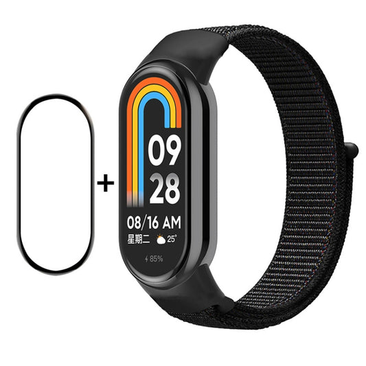 For Xiaomi Mi Band 8 ENKAY Hat-Prince 2 in 1 Set Full Coverage Screen Protector + Nylon Velcro Loop Watch Band(Black) -  by ENKAY | Online Shopping South Africa | PMC Jewellery
