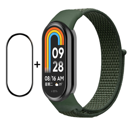 For Xiaomi Mi Band 8 ENKAY Hat-Prince 2 in 1 Set Full Coverage Screen Protector + Nylon Velcro Loop Watch Band(Army Green) -  by ENKAY | Online Shopping South Africa | PMC Jewellery
