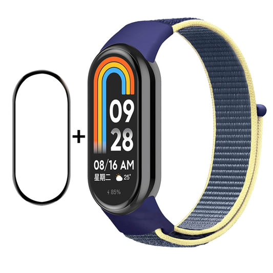 For Xiaomi Mi Band 8 ENKAY Hat-Prince 2 in 1 Set Full Coverage Screen Protector + Nylon Velcro Loop Watch Band(Blue+Yellow) -  by ENKAY | Online Shopping South Africa | PMC Jewellery