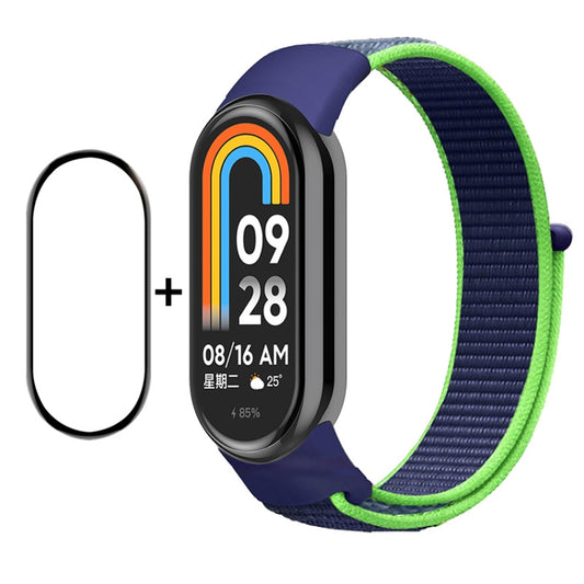 For Xiaomi Mi Band 8 ENKAY Hat-Prince 2 in 1 Set Full Coverage Screen Protector + Nylon Velcro Loop Watch Band(Blue+Green) -  by ENKAY | Online Shopping South Africa | PMC Jewellery