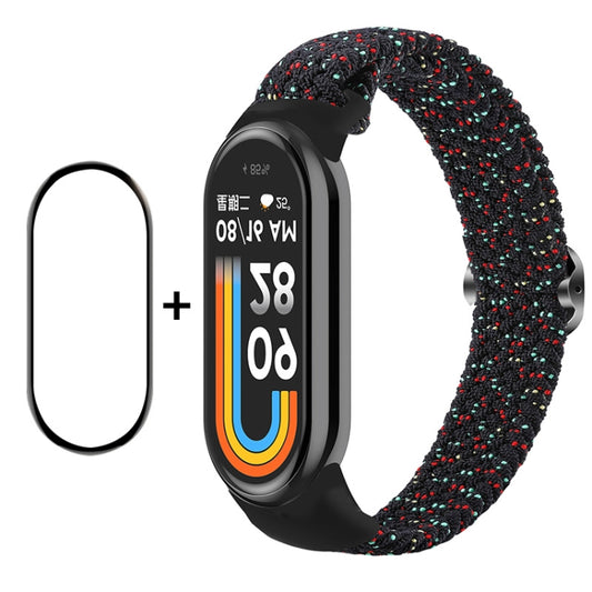 For Xiaomi Mi Band 8 ENKAY Hat-Prince 2 in 1 Set Full Coverage Screen Protector + Elastic Braided Nylon Watch Band(Starry Black) -  by ENKAY | Online Shopping South Africa | PMC Jewellery