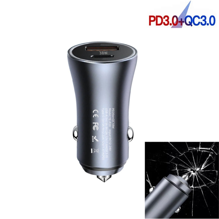 P20 38W PD3.0 20W + QC3.0 USB Safety Hammer Car Charger(Black) - Car Charger by PMC Jewellery | Online Shopping South Africa | PMC Jewellery