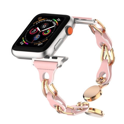 For Apple Watch 3 42mm Hollow Leather Chain Magnetic Buckle Watch Band(Pink) - Watch Bands by PMC Jewellery | Online Shopping South Africa | PMC Jewellery