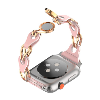 For Apple Watch 4 44mm Hollow Leather Chain Magnetic Buckle Watch Band(Pink) - Watch Bands by PMC Jewellery | Online Shopping South Africa | PMC Jewellery